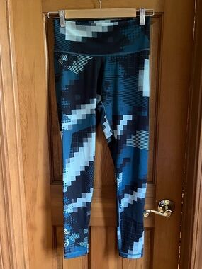 Adidas light blue Capri leggings with Teal Trim and Logo